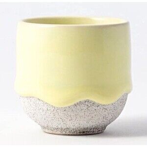 Unmarked Ceramic Espresso Cup Yellow/White Glossy Drip Glaze 3.5 oz 2.75"